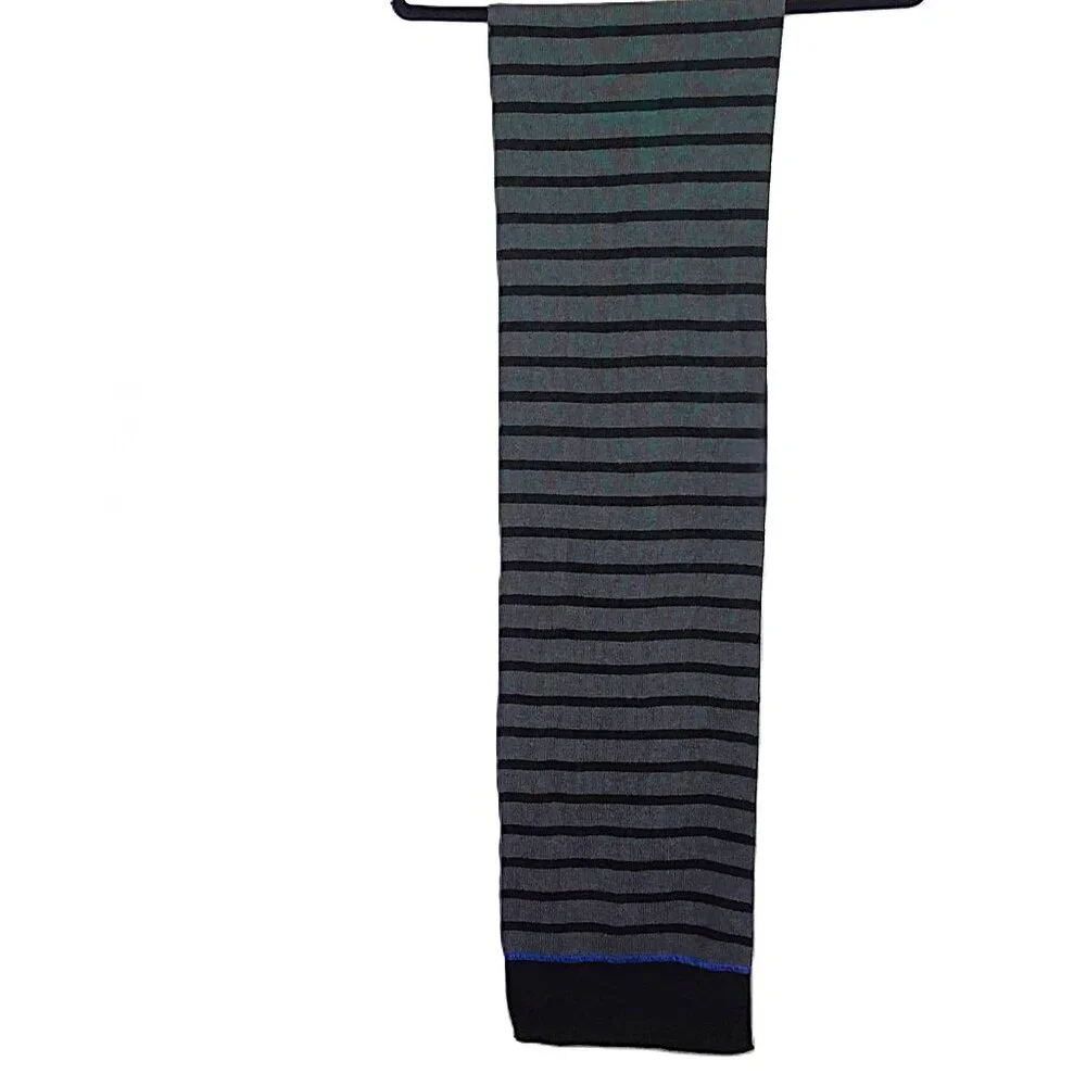 New Nautica Men's Scarf Gray & Black Striped Knit Blue Logo Long Soft & Warm